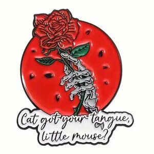 Cat Got Your Tongue Little Mouse Skeleton Rose Enamel Pin Brooch Dark Romance